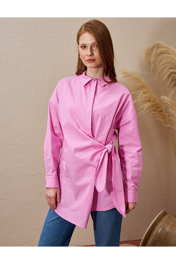 Anvelop Bağlamalı Poplin Tunik Şeker Pembe - 1