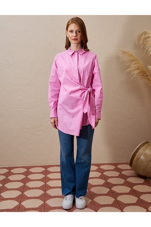 Anvelop Bağlamalı Poplin Tunik Şeker Pembe - 4