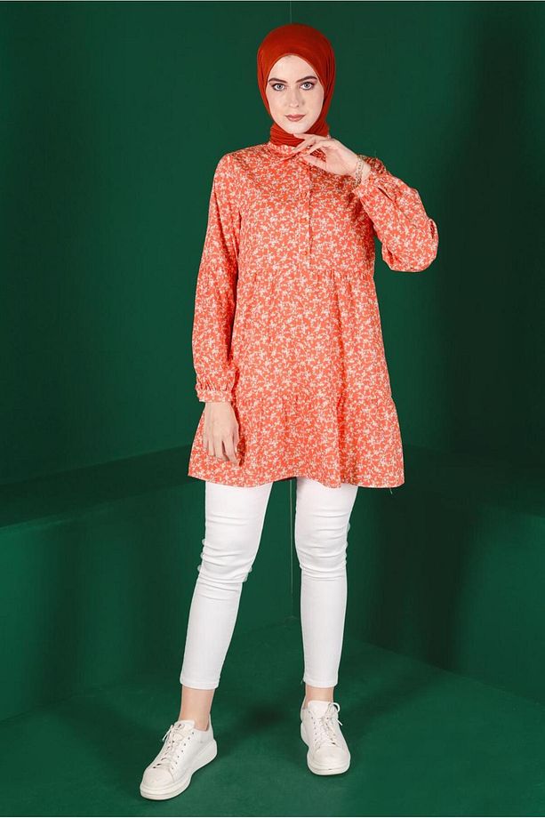 Çiçek Desenli Düğmeli Tunik 42876 - 1
