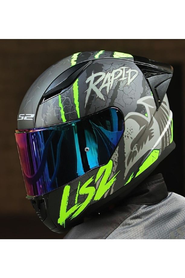 Rapıd 2 Race Raven Neon Sarı Fullface Motosiklet Kaskı Gökkuşağı Camlı - 2