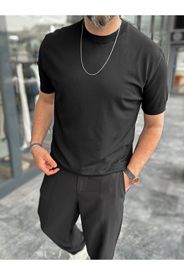 Siyah Basic Triko T-Shirt YP-5002/ - 3