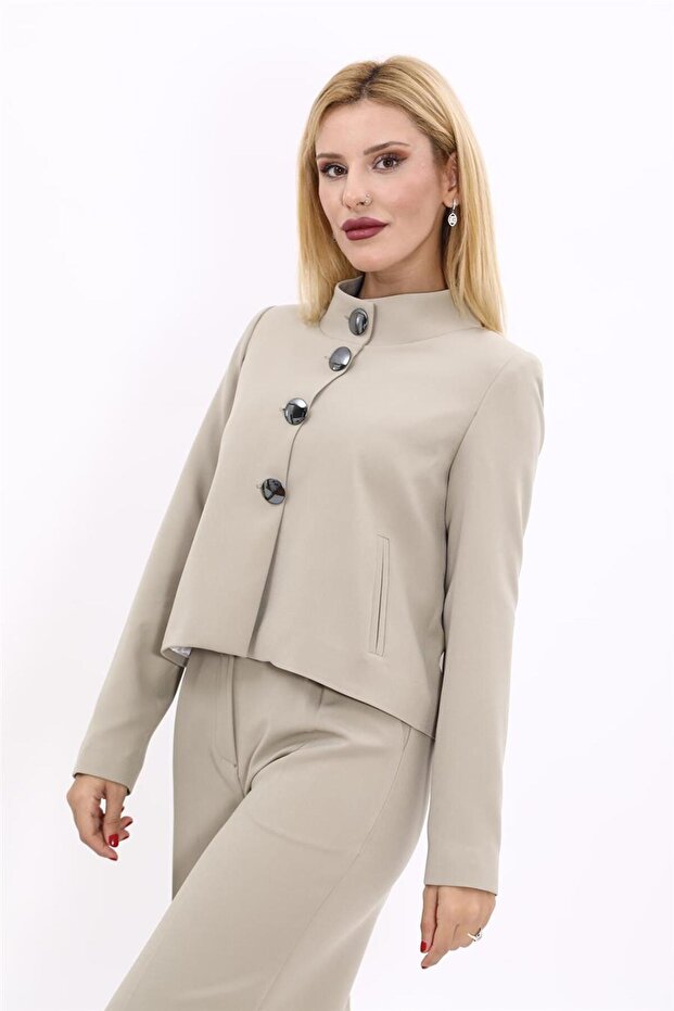 Boydan Düğmeli Mini Ceket-Bambu - 1