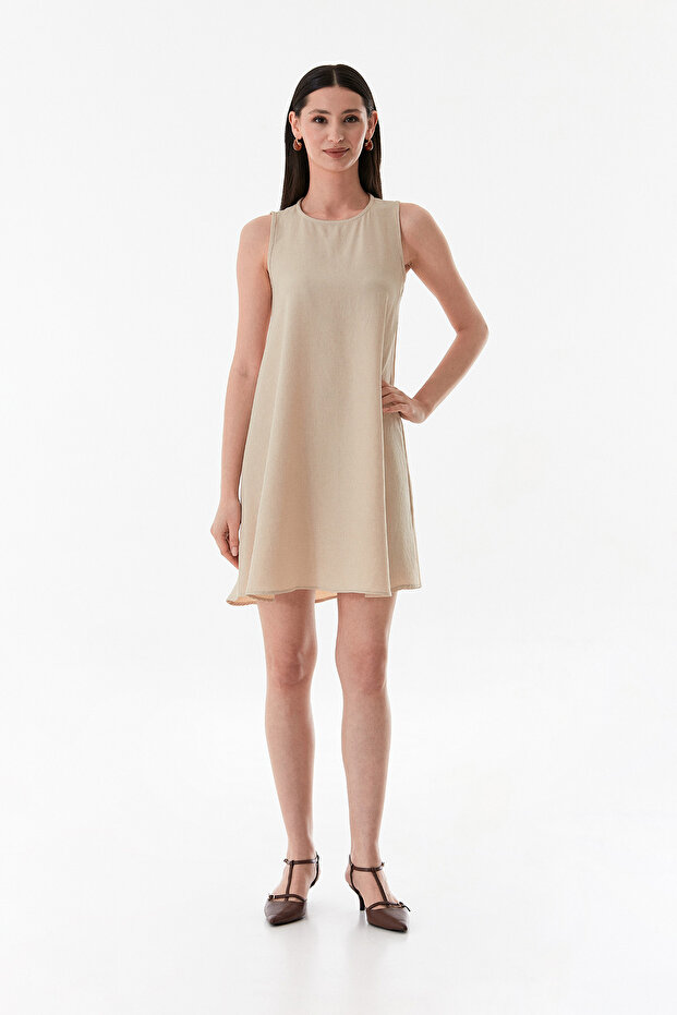 Basic Bisiklet Yaka Oversize Elbise - 3