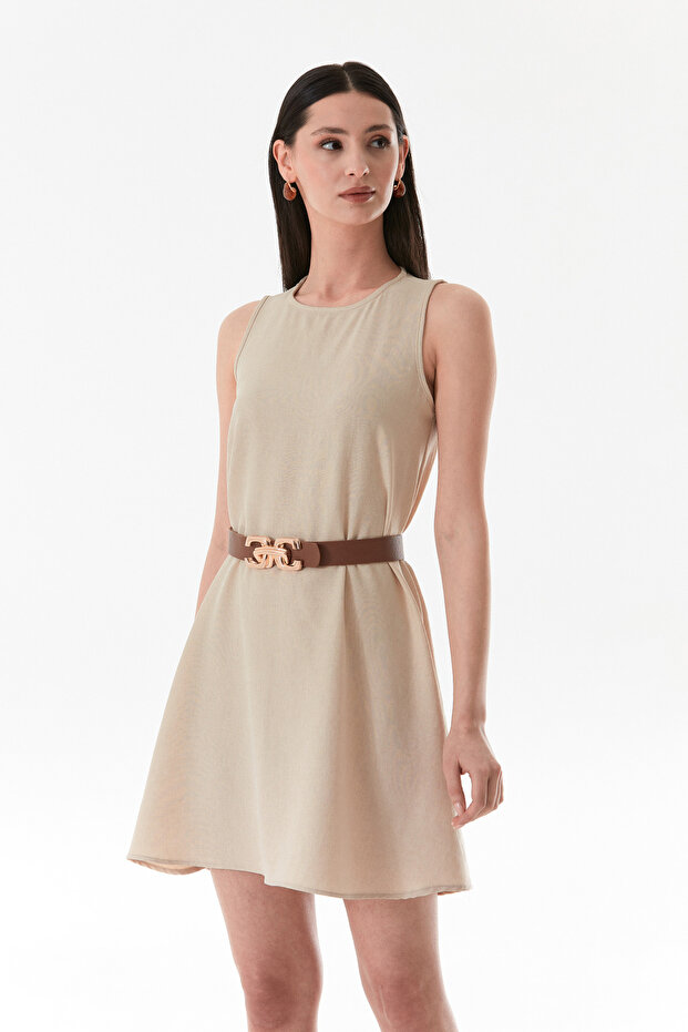 Basic Bisiklet Yaka Oversize Elbise - 2