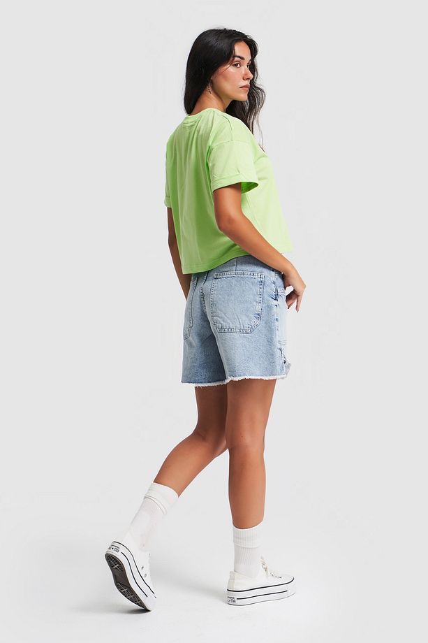 Kadın Snow Kot Rengi Önden Cepli Midi Boy Denim Şort - 5