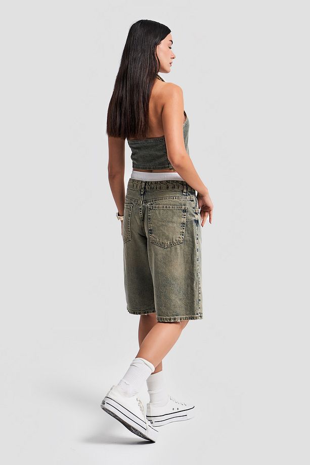 Kadın S Tint Kot Rengi Boxer Detaylı 60cm Palazzo Denim Şort - 8