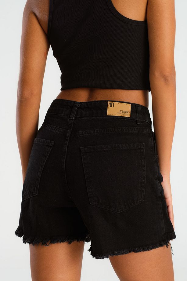 Kadın Black Od Siyah Renk Önü Düğmeli Denim Şort Etek - 4