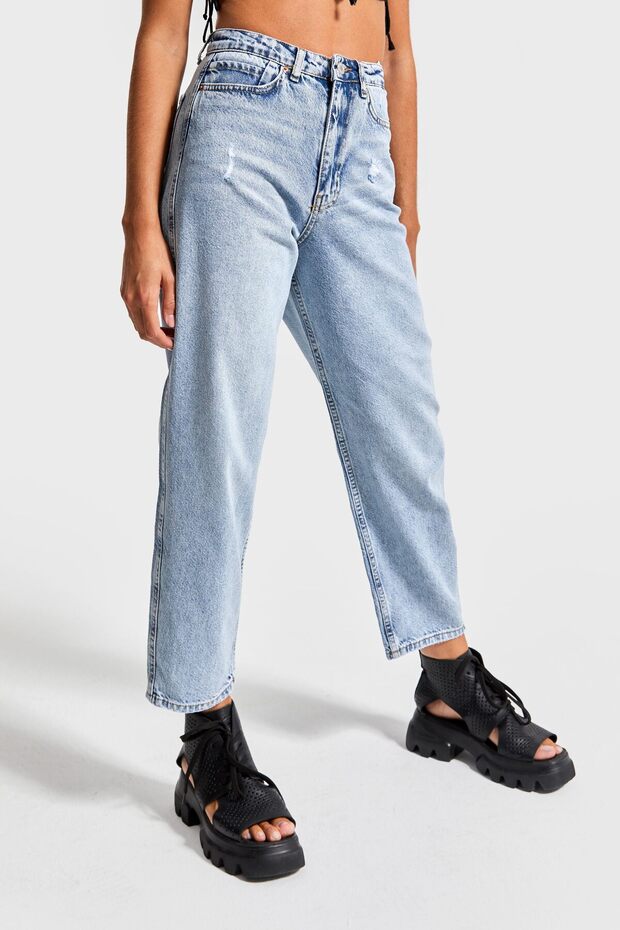 Women's Snow Denim Color Laser-Detail Relax Fit 100% Cotton Denim Jean