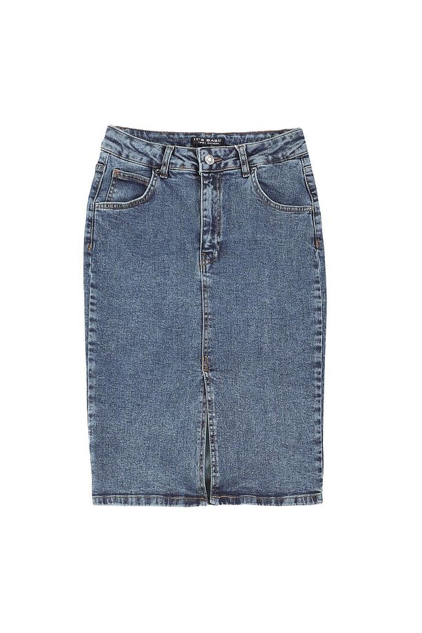 Kadın Tint Kot Rengi Erica Midi Boy Yüksek Bel Yırtmaçlı Jean Etek - 7