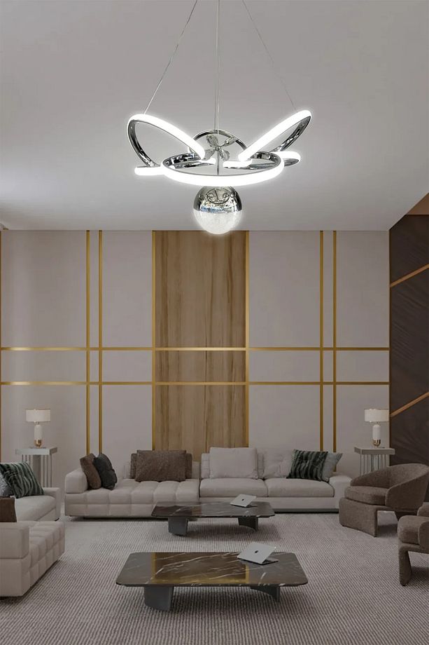 Kral Tacı Model Tek Toplu Led Avize - 3 Renk Kumandalı Krom - 3