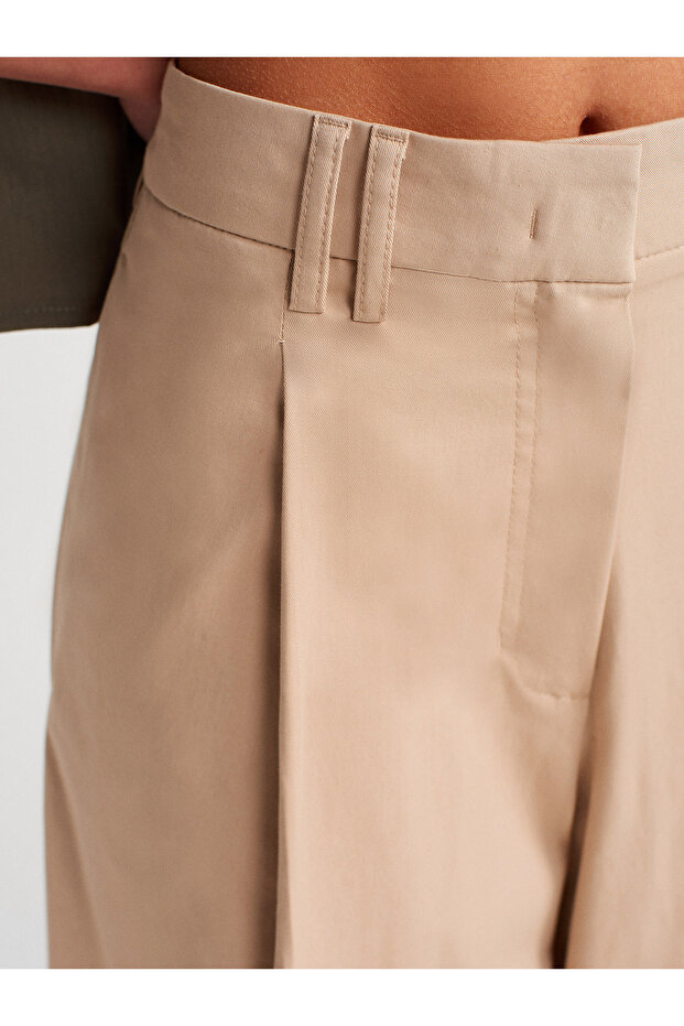 71634 Pilili Geniş Paça Pantolon-Camel - 3