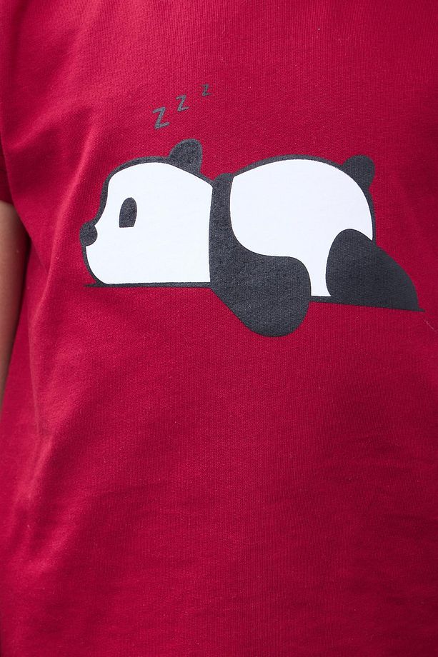 Kız Çocuk Vişne Panda Baskılı Kısa Kollu Tişört ve Siyah Şort Takımı - 3