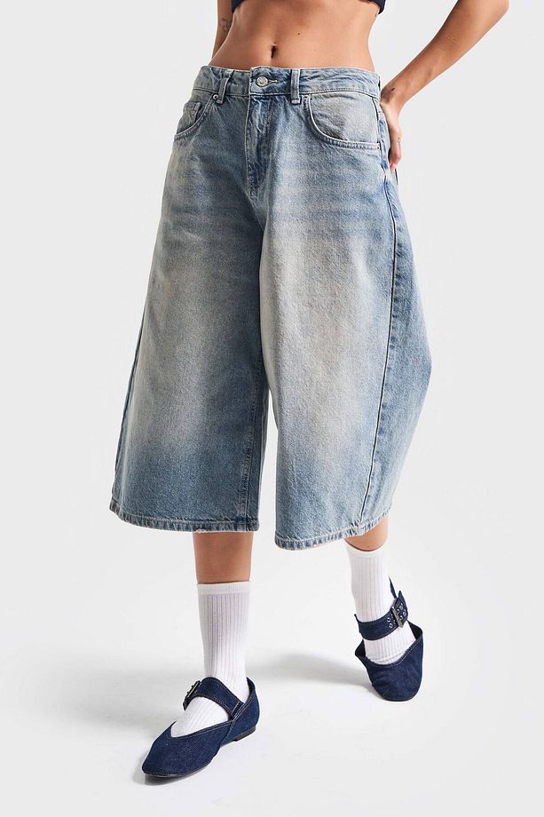 Kadın T.Kot Rengi 2S5-84 Süper Baggy Fit Maxi Boy %100 Koton Denim Şort - 1