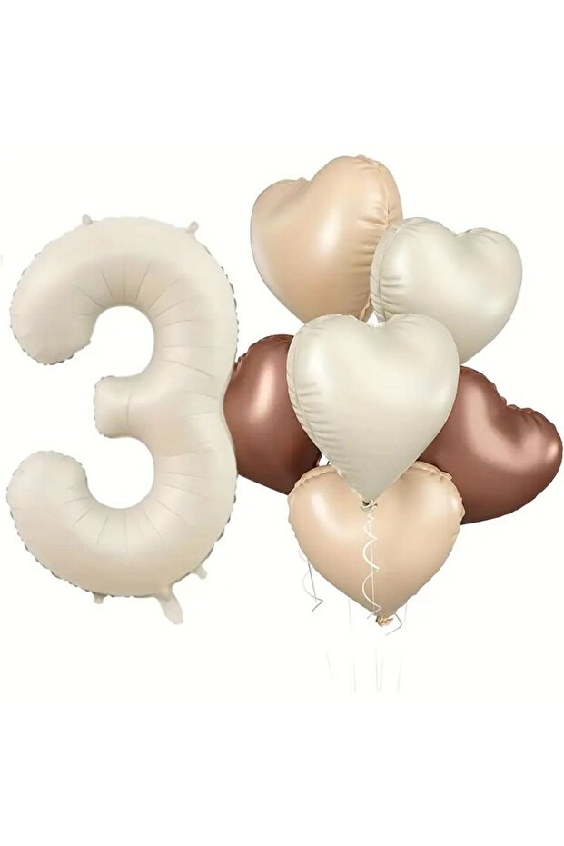 Retro Cream 3 Years Old Heart Foil Balloon Set