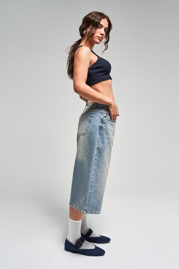 Kadın T.Kot Rengi 2S5-84 Süper Baggy Fit Maxi Boy %100 Koton Denim Şort - 6