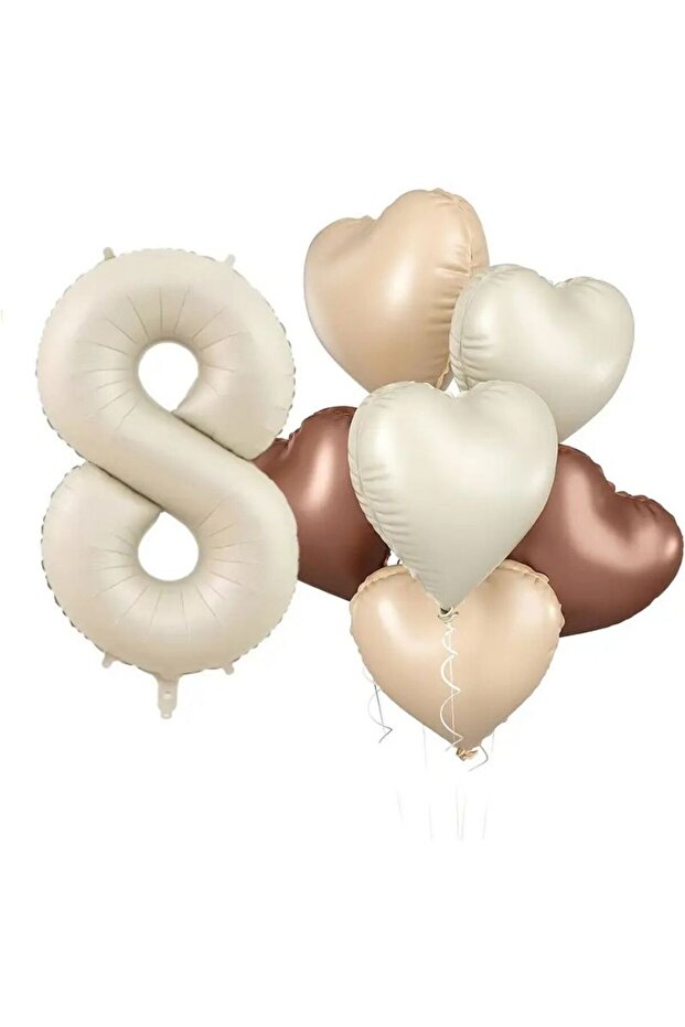 Retro Cream 8 Years Old Heart Foil Balloon Set