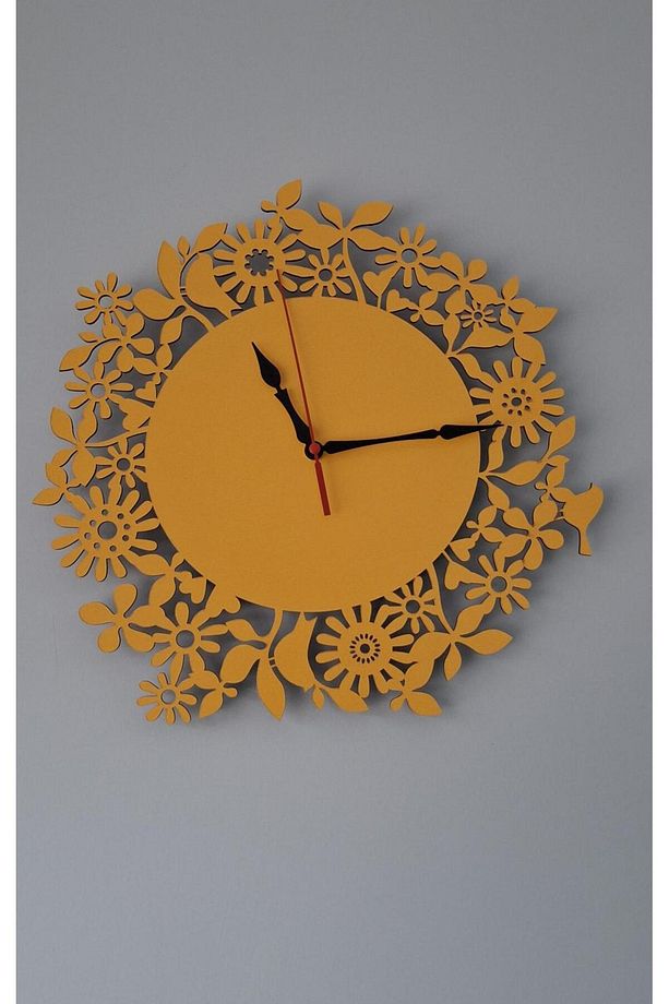Erdizden Çiçek ve Kuş Desenli Lazer Kesim Mdf Duvar Saati - 3
