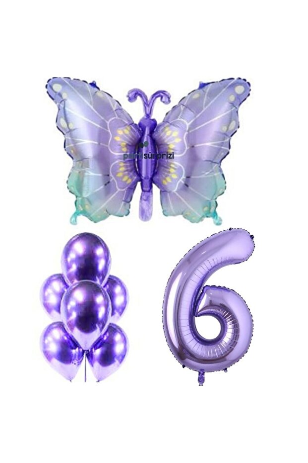 Purple Butterfly 6 Year Old Foil Balloon Set