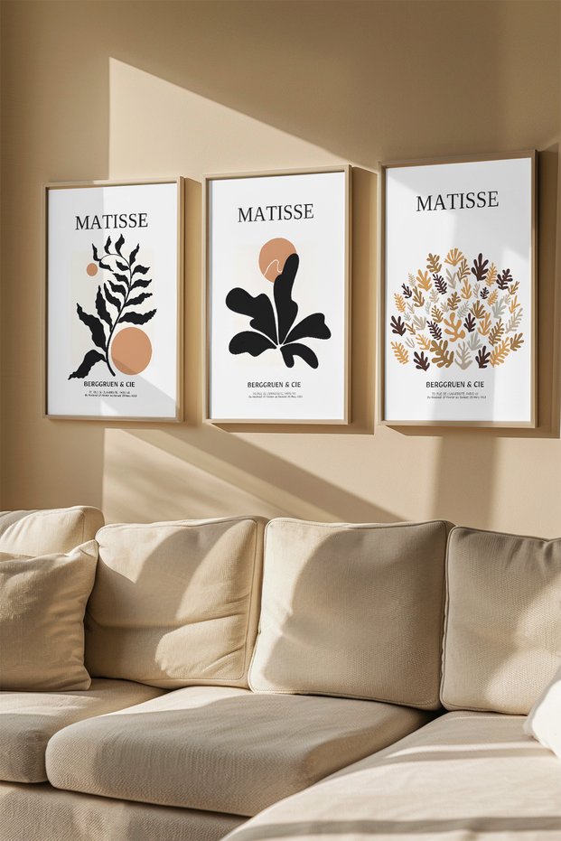 3 Piece Real Wood Colored Framed Painting Set - Model 25