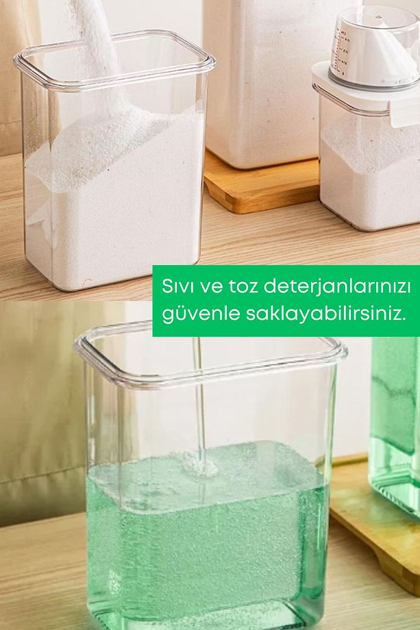 2 Adet Sızdırmaz Depolama Sıvı Toz Deterjan Erzak Saklama Kutusu- Ölçekli Deterjan Kutusu 1800 ml - 6