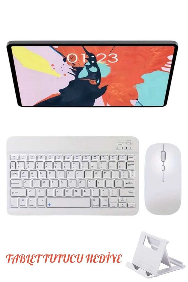 Kablosuz Bluetooth Klavye ve Mause Seti Android İos Windows Uyumlu Slim Tablet Pc Klavyesi - 1