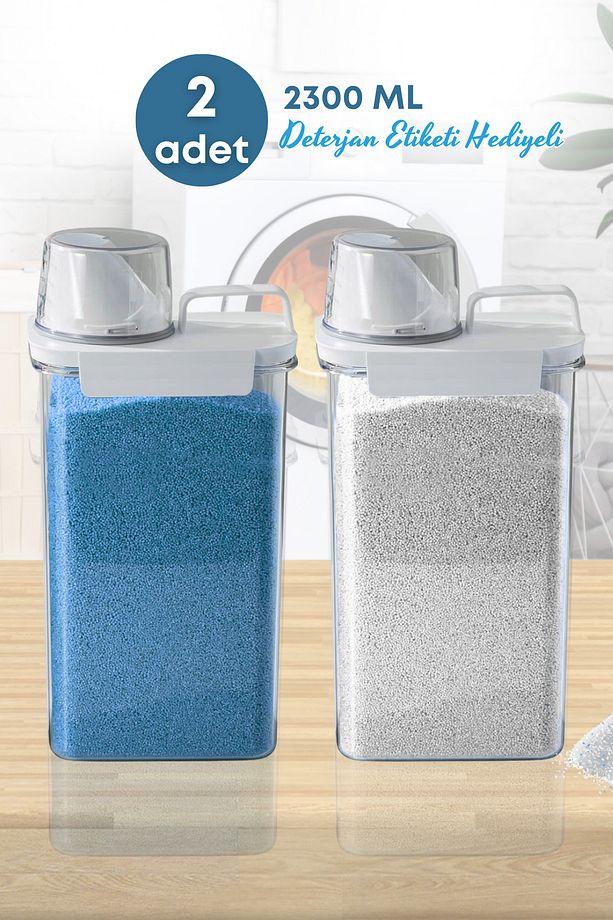 2 Adet Sızdırmaz Depolama Sıvı Toz Deterjan Erzak Saklama Kutusu- Ölçekli Deterjan Kutusu 2300 ml - 1
