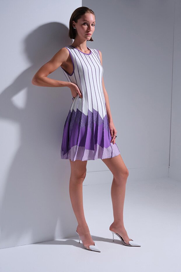 Etek Ucu Pileli Mini Elbise - 1