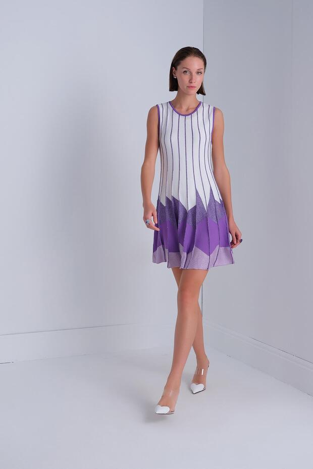 Etek Ucu Pileli Mini Elbise - 4