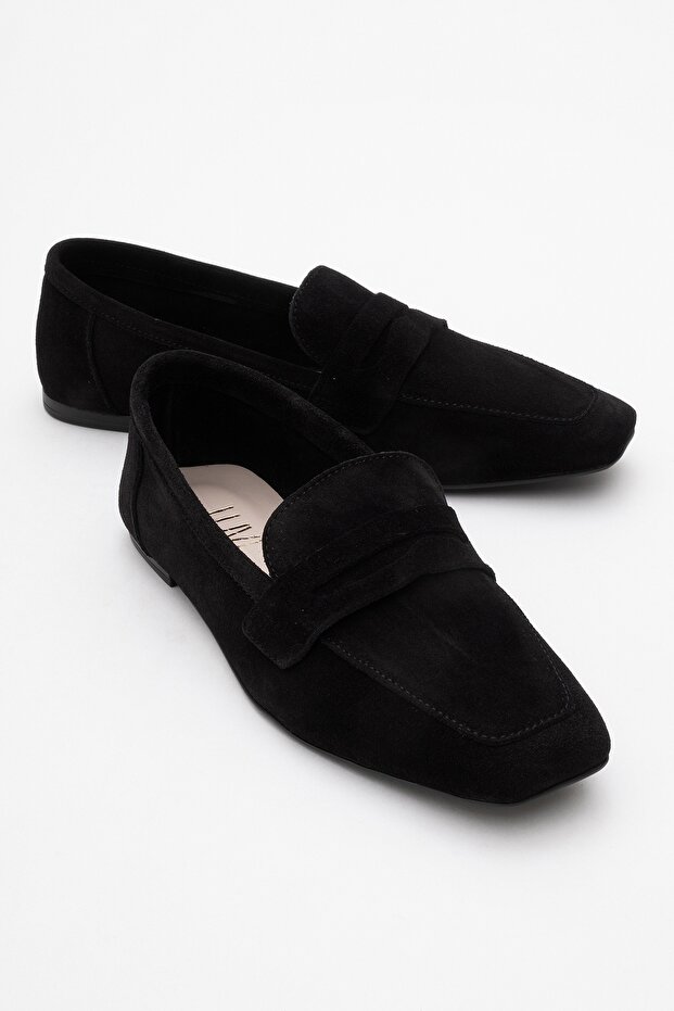 Morne Black Suede Genuine Leather Women's Loafer Shoes