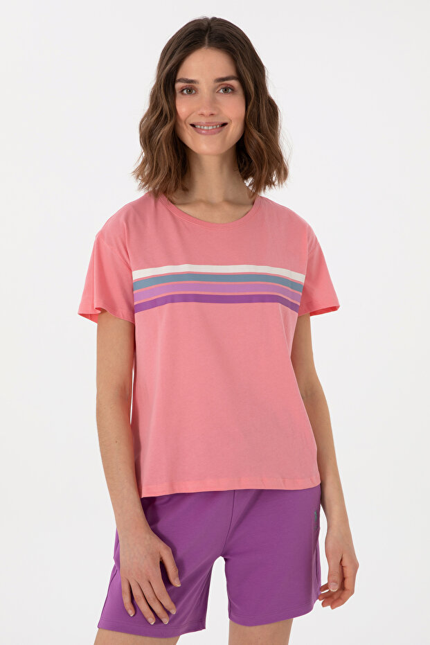 Women's Pink Crew Neck T-Shirt 50308639 -Vr041