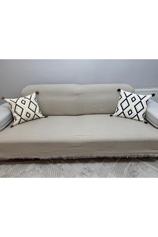 Modern Çok Amaçlı Pike & Koltuk Örtüsü - Vizon - 5