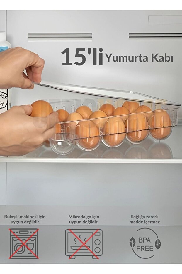 حاوية بيض مكونة من 15 قطعة مع غطاء، كوب بيض مقاوم للصدمات، منظم ثلاجة خالٍ من مادة BPA