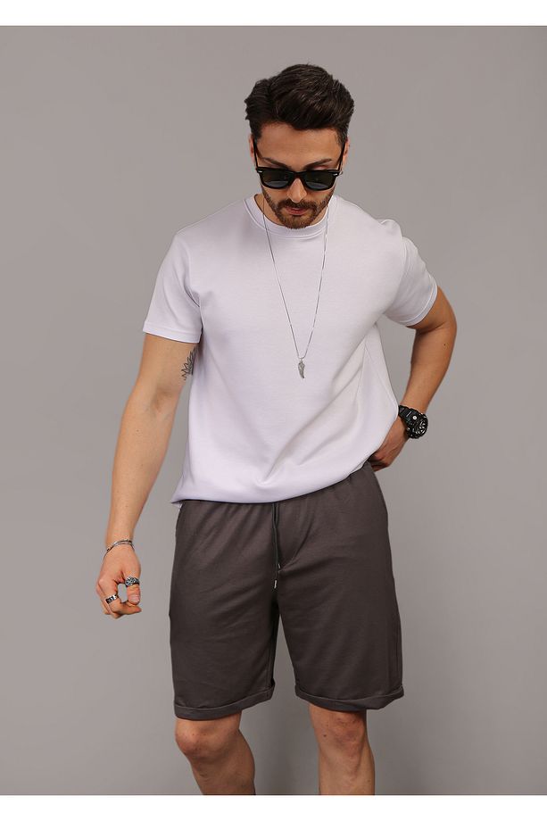 Unisex Penye Regular %100 Organik Pamuk Cepli Yazlık Şort - 6
