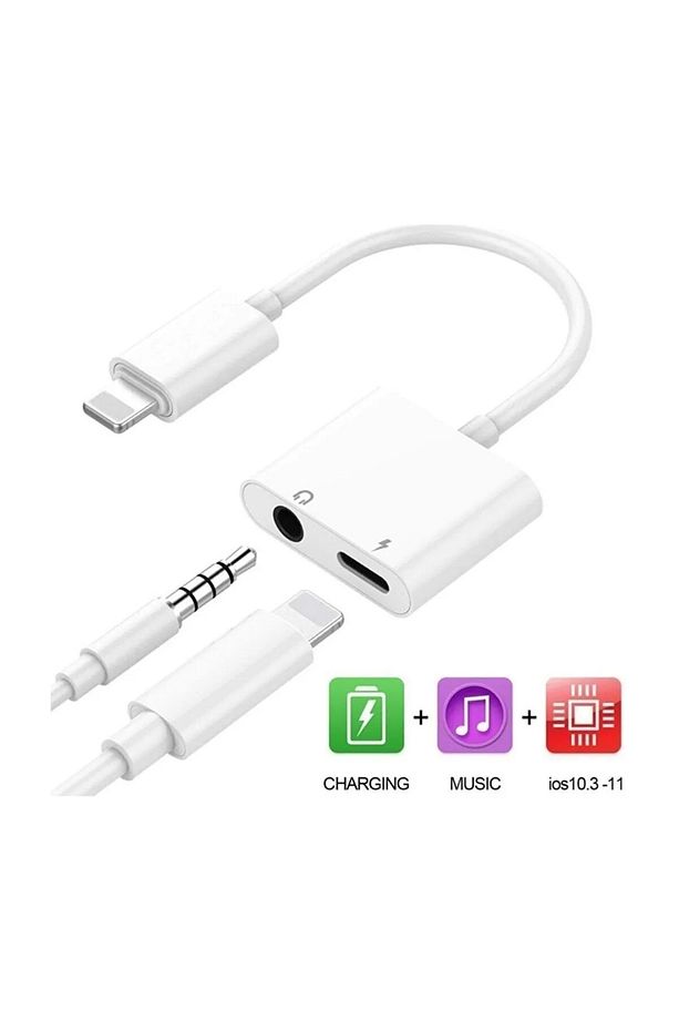 Lightning İOS Uyumlu Kulaklık Şarj Çevirici Dönüştürücü Adaptör Aux Kablosu Iphone 7 8 X Xr 11 Plus - 1