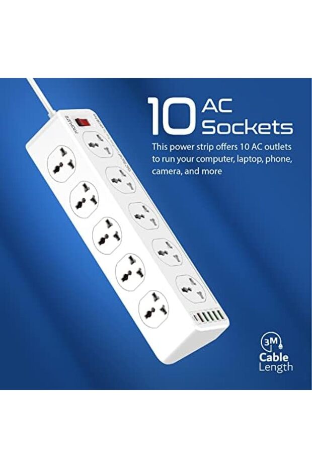 Power Strip with USB Charging Ports, Universal 10 AC Outlets Surge Protect Extension - 8