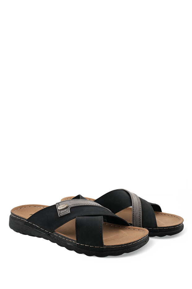 Çapraz Bantlı Siyah Erkek Terlik - 6