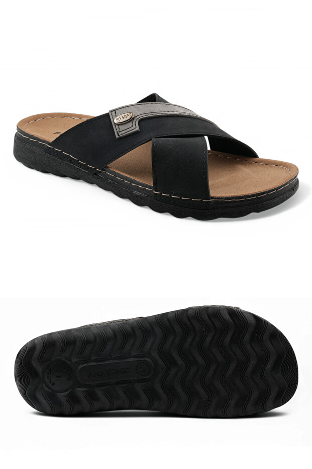 Çapraz Bantlı Siyah Erkek Terlik - 3