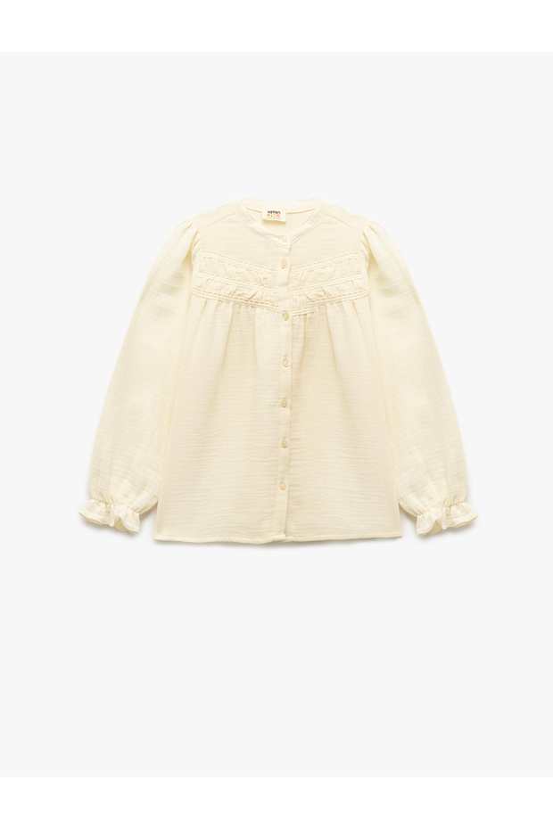 Long Sleeve Crew Neck Buttoned Cotton Shirt