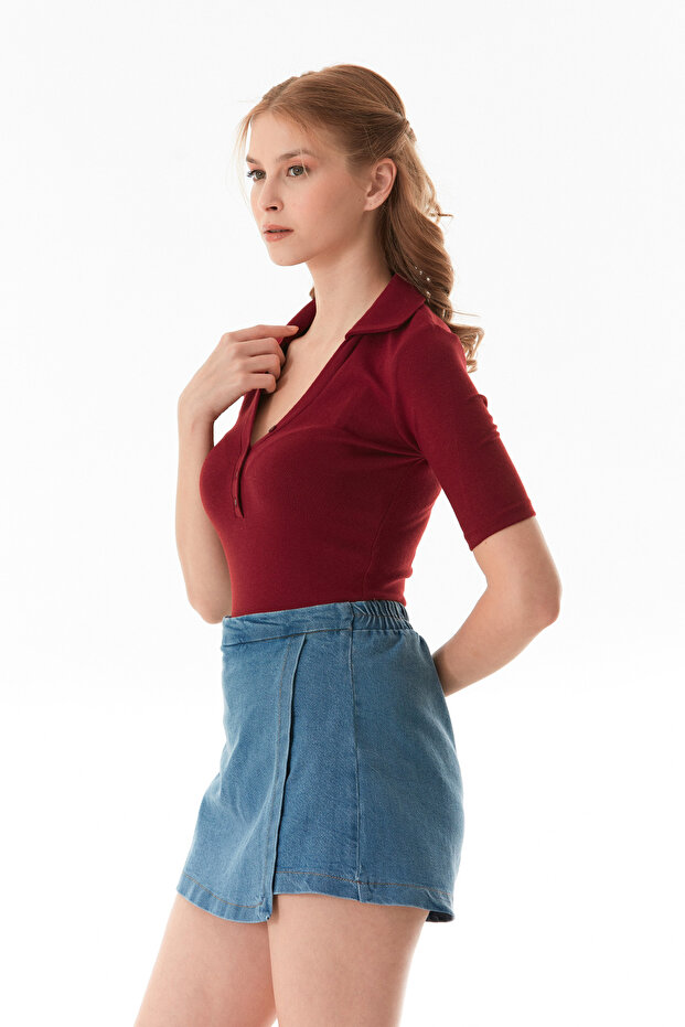 Basic Polo Collar Snap Lycra Modal Body - 3