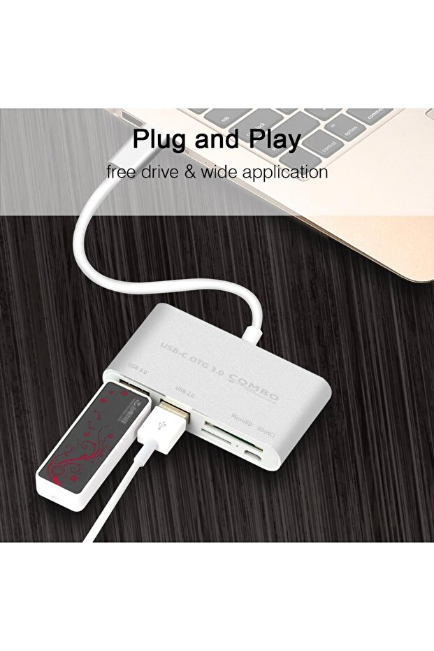 Type-c Usb C 3.1 Kart Okuyucu 2 Usb 3.0 Hub Micro Usb Şarj Girişi - 2