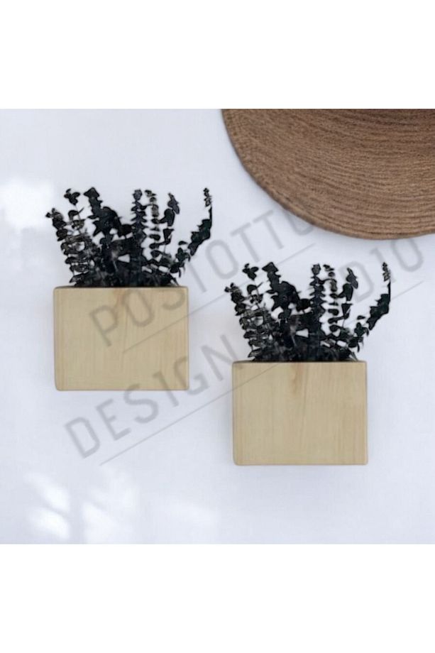 Duvara Monte Ahşap Vazo | El Yapımı Rustik Dekoratif Çiçeklik (13x18 cm) - 1