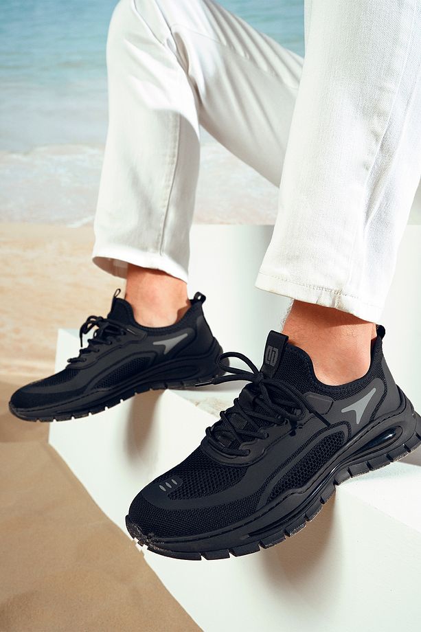 Zero Erkek Siyah Bağcıklı Kumaş Sneaker 25sfd69156f - 1