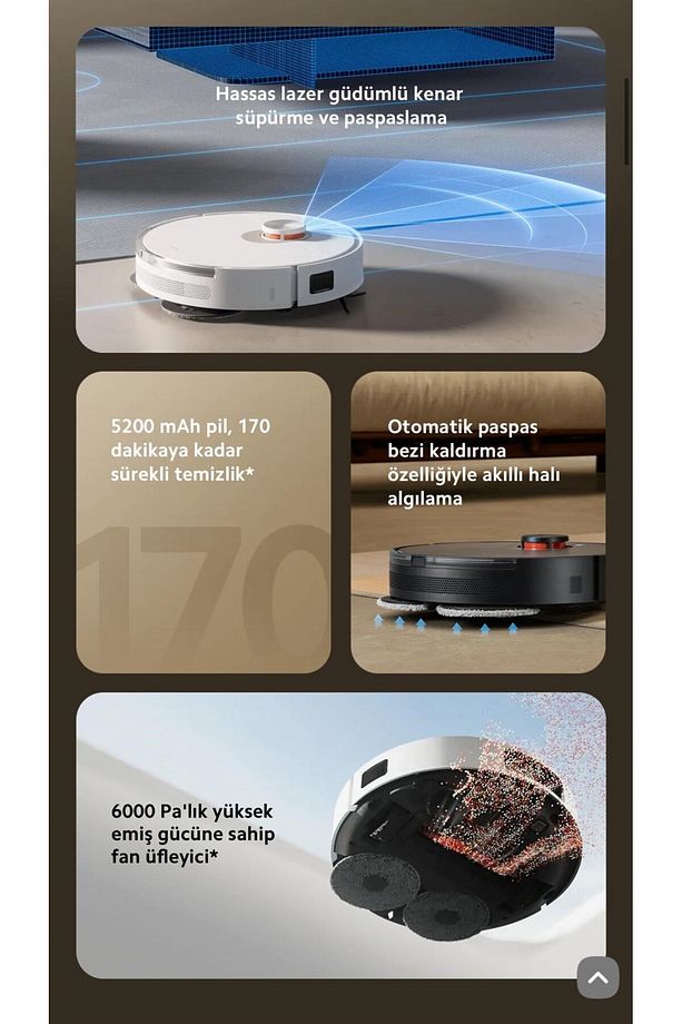 S20+ Plus Akıllı Robot Süpürge 6000Pa Yüksek Çekim Gücü Wİ-Fİ ve Ses İle Kontrol Özellikli - 8