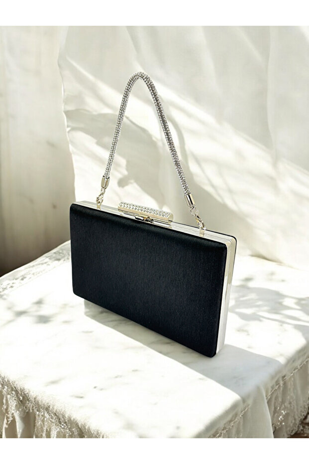 Black and Stone Elbas, Satin Evening Dress Bag - for Wedding and Engagement