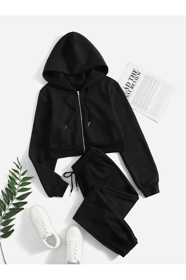 Kadın Crop Hırka  Jogger Alt Üst Eşofman Takımı - 1