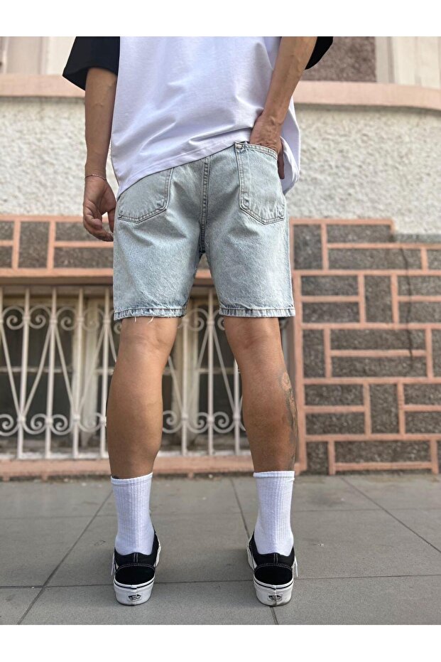 Gri Kısa Kot Şort - 3