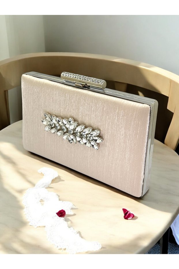 Nude Color Non-Marking Glittery Satin Crystal Stone Women's Evening Dress Bag