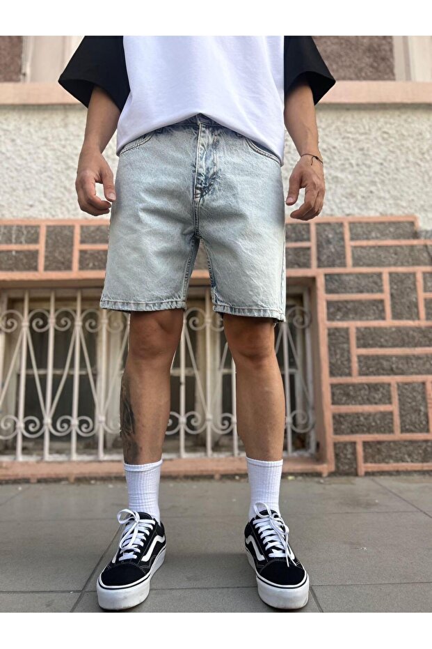 Gri Kısa Kot Şort - 1