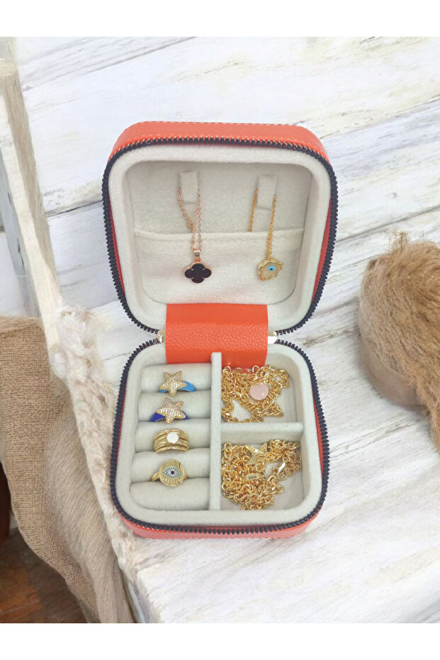 11×11 Small Size Organizer - Leather Wooden Box, Travel Jewelry Case