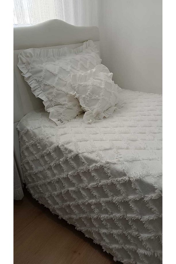 Duru Home Tek Kişilik Kare Desenli Fırfırsız Pike Takımı - 7